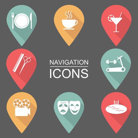 Set of navigation icons. Flat design. Public places. vectorのイラスト素材