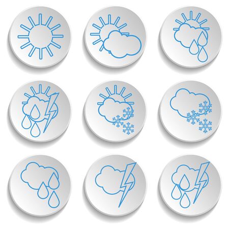 Set of weather icons. Linear design. Blue. Vector illustrationのイラスト素材