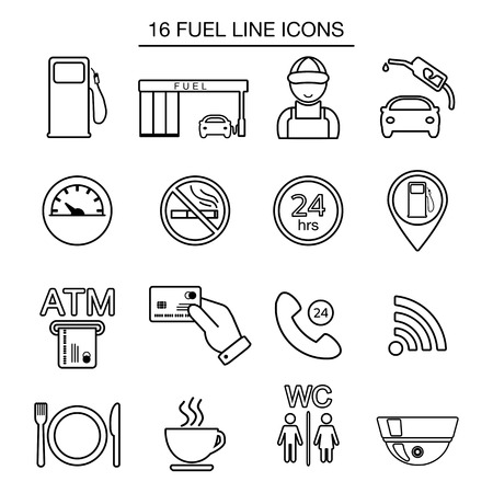 Fuel station line icons. Isolated. Vector illustrationのイラスト素材