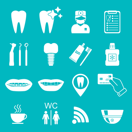 Dental icons. Silhouette. White color. vector illustrationのイラスト素材
