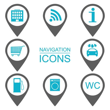 Navigation icons. Silhouette icons. Service industries. Blue. vector illustrationのイラスト素材