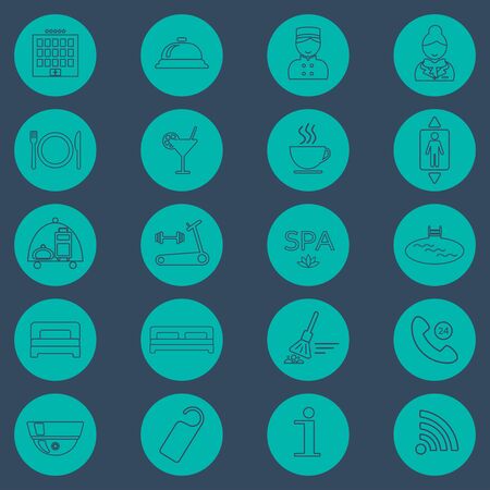 Hotel line icons set.  Hotel glyph. Button. Vector illustrationのイラスト素材