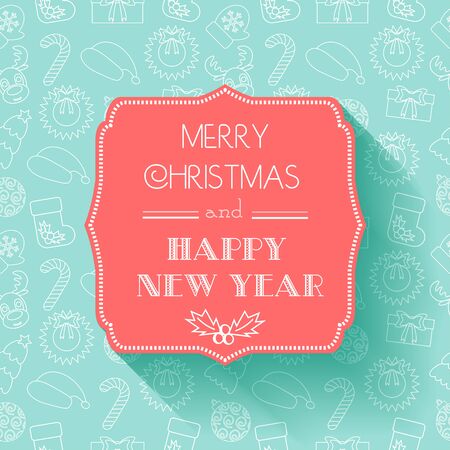 New Year and Christmas Card. Flat design. Seamless background. Typography. Shadow. vector illustrationのイラスト素材