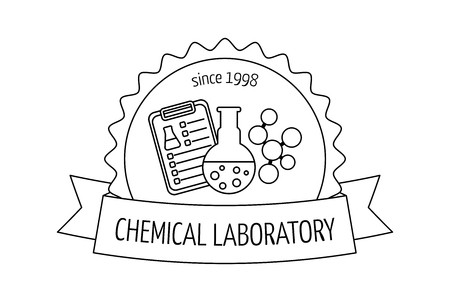 Logo and emblem for the chemical, medical, research laboratories, businesses, industries and products. Isolated image. Vector illustrationのイラスト素材