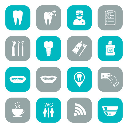 Set of dental icons. White. Flat design. vector illustrationのイラスト素材