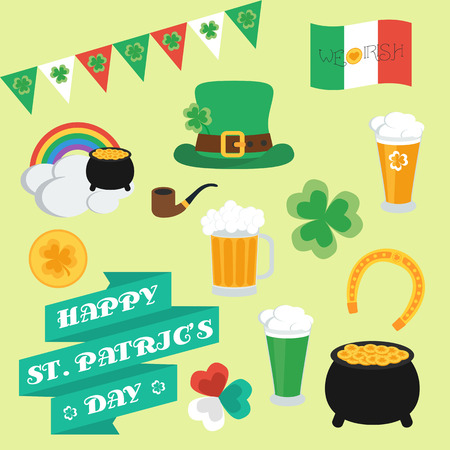 Flat elements on St. Patrick's Day. Set. Banner. vector illustrationのイラスト素材