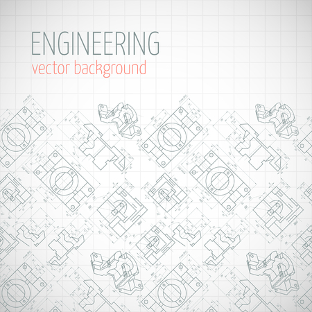 Poster, cover, banner, background of engineering drawings of parts. Notebook sheet. Vector illustrationのイラスト素材