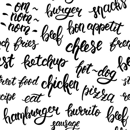 Isolated seamless pattern with lettering set of words for fast food. illustrationのイラスト素材