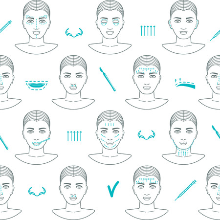Seamless pattern of face plastic surgery. Flat design. Vector illustrationのイラスト素材