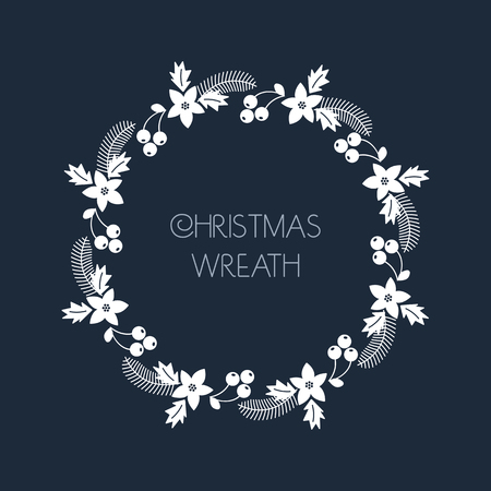 Christmas greeting wreath with rowanberry,fir branches, poinsettia. Round frame for Christmas cards, invitations, print and winter design. illustrationのイラスト素材
