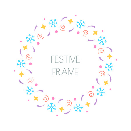 Christmas festive round frame for Christmas cards, invitations, print and winter design.  illustrationのイラスト素材