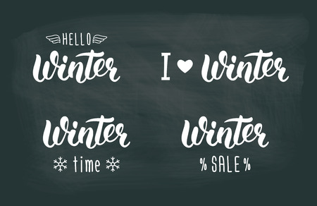 Winter handlettering set. Winter logos and emblems for invitation, greeting card, t-shirt, prints and posters. Hand drawn winter inspiration phrase. illustrationのイラスト素材