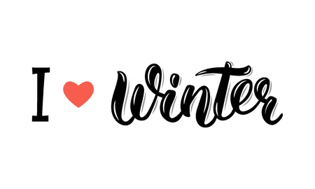 I love Winter. Trendy hand lettering quote, fashion graphics, art print for posters and greeting cards design. Calligraphic isolated quote in black ink.  illustrationのイラスト素材