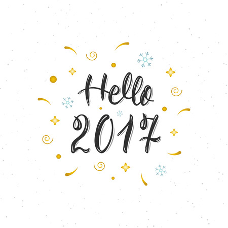 Hello 2017 hand written modern brush lettering inscription. Trendy hand lettering quote, art print for posters , greeting cards design and t-shirt.  illustrationのイラスト素材