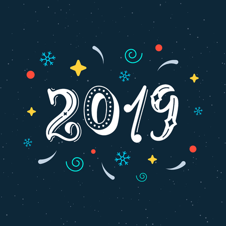 2019. Hand written modern lettering inscription in white ink. Trendy hand lettering art print for posters, greeting cards design. Vector illustrationのイラスト素材