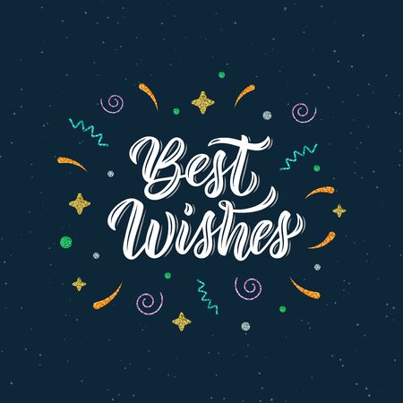 Best wishes. Trendy calligraphy quote, art print for posters and greeting cards design with decorative elements. Calligraphic quote in white ink. Vector illustrationのイラスト素材