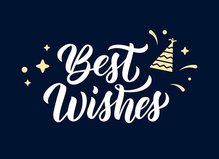 Best wishes. Modern calligraphy inscription in white ink with decorative elements. Vector illustrationのイラスト素材