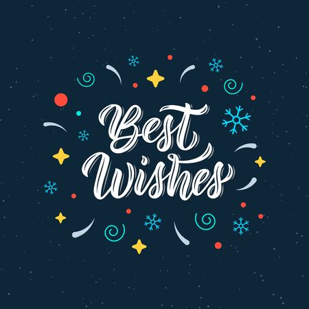 Best wishes hand written brush lettering inscription in white ink. Trendy calligraphic quote, art print for posters , greeting cards design. Vector illustrationのイラスト素材