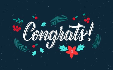 Congrats. Modern calligraphy inscription in white ink with decorative elements. Vector illustrationのイラスト素材