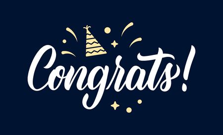 Congrats. Trendy calligraphy inscription in white ink with decorative elements. Vector illustrationのイラスト素材
