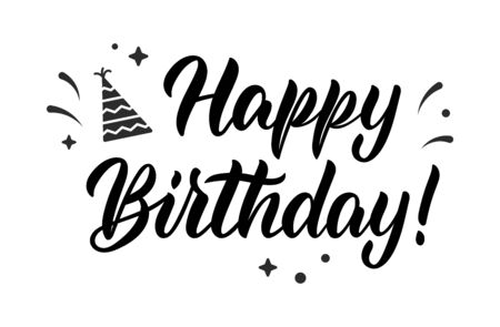 Happy Birthday. Modern calligraphy quote with decorative elements in black ink. Vector illustrationのイラスト素材