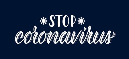 Stop coronavirus. Calligraphic word on the coronavirus pandemic. White ink. Vector illustrationのイラスト素材