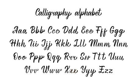 Elegant handdrawn latin calligraphy brush script with. Calligraphic alphabet. Vector illustrationのイラスト素材