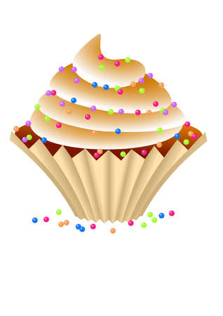 Cupcake with a chocolate cream.Isolated Vector Illustrationのイラスト素材