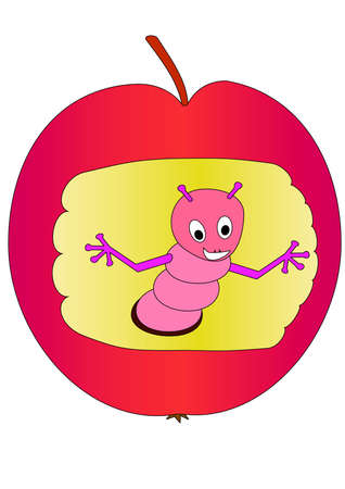 worm in apple. Isolated Vector Illustrationのイラスト素材