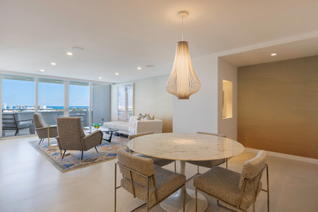 Beautiful photos of the interior of Apartment. Luxurious, modern living room with cozy furniture and elegant architecture.の写真素材