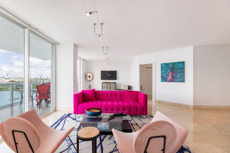 Beautiful photos of the interior of Apartment. Luxurious, modern living room with cozy furniture and elegant architecture.の写真素材