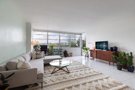 Beautiful photos of the interior of a Apartment. Luxurious, modern living room with cozy furniture and elegant architecture.の写真素材