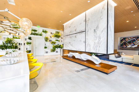 Beautiful photos in the interior of a Reception located. Luxurious, modern room with cozy furniture and elegant architecture.の写真素材