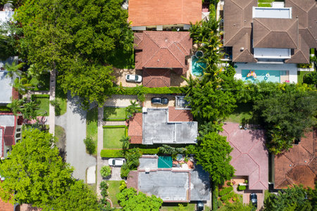 Aerial view of a residential area in the United States of Americaの写真素材