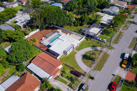 Aerial view of residential area in a suburbの写真素材