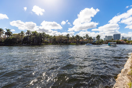 View of Fort Lauderdale waterfront from the riverの写真素材