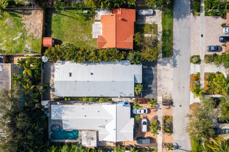 Aerial view of residential area in the tropics. Drone photographyの写真素材