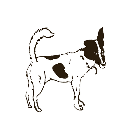 Funny dog terrier standing. Isolated on white hand drawn sketchのイラスト素材