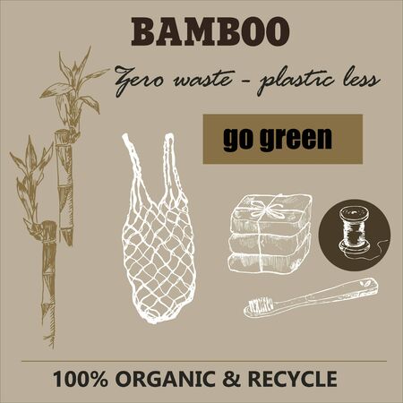 Eco bamboo and zero waste sketch.のイラスト素材