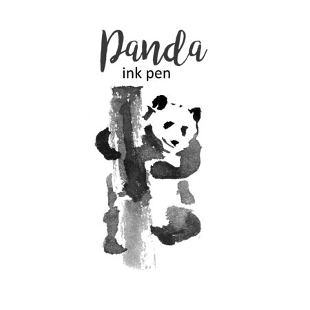 Panda ink pen hand drawn chinese drawing for logo vector illustration.のイラスト素材
