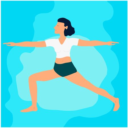 Yoga girl on beach with sea waves in yoga asana active pose and ghealthy lifestyle in summer vacation vector illustration.のイラスト素材