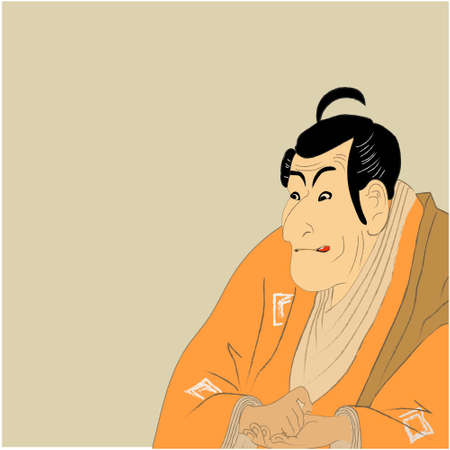 Japanese man in kimono, in japan, traditional ukio-e art style vector illustration. Japanese asian culture, beautiful fashion dress.のイラスト素材