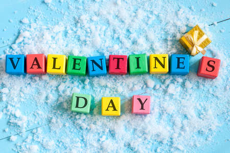 card for valentines day with text  Valentines Day on colour wooden cubes. Love conception.の写真素材