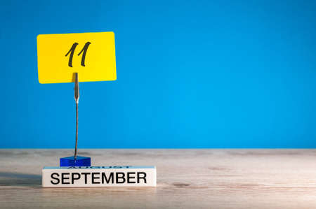 September 11th. Day 11 of month, Calendar on teacher or student, pupil table with empty space for text, copy spaceの写真素材