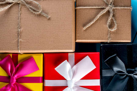 Christmas background with gift boxes. Eve, new year, x-mas holidays conceptの写真素材