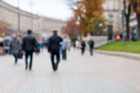 people in bokeh, street of London. Blurred motion backgroundの写真素材