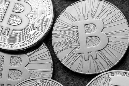 A few bitcoin, macro view background. concept of trading crypto currency and virtual money. Black and whiteの写真素材