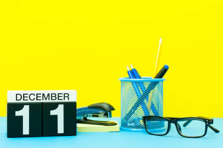 December 11th. Image 11 day of december month, calendar on workplace background. Winter timeの写真素材