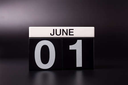 June 1st. Image of june 1 calendar on black background. First summer day. Happy Childrens Dayの写真素材