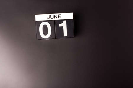 June 1st. Image of june 1 calendar on black background. First summer day. Happy Children's Dayの写真素材